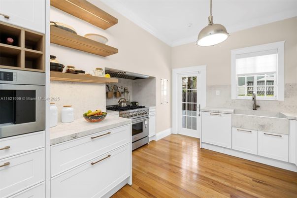 Interior, Kitchen, Pendant Lights, Stainless Steel Appliances, Wood Texture Flooring
