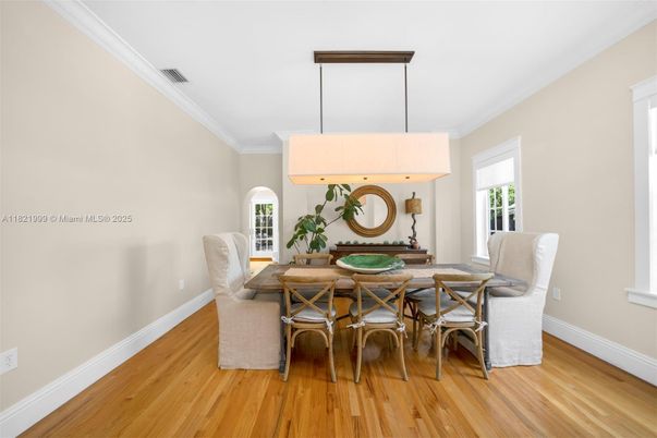 Dining room, Interior, Pendant Lights, Wood Texture Flooring