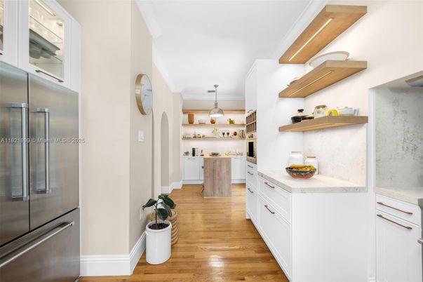 Interior, Kitchen, Pendant Lights, Stainless Steel Appliances, Wood Texture Flooring