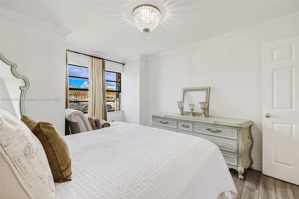 Bedroom, Chandelier, Interior, Wood Texture Flooring