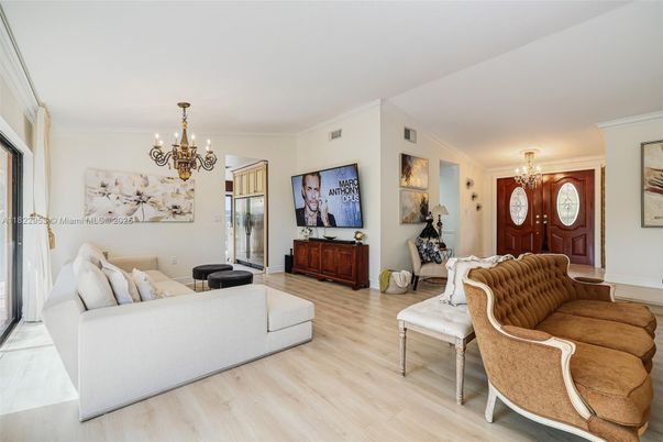 Chandelier, Interior, Living room, Wood Texture Flooring