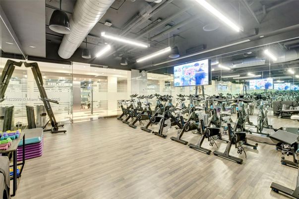 Fitness Equipment, Gym, Interior, Recessed Lighting, Wood Texture Flooring