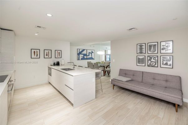 Dining room, Interior, Kitchen, Living room, Pendant Lights, Recessed Lighting, Wood Texture Flooring