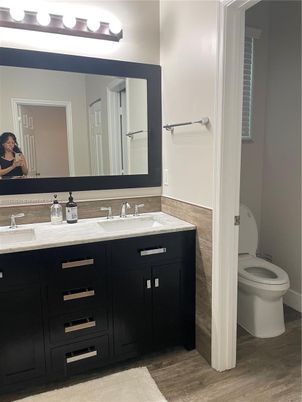 Bathroom, Dual Sink Vanities, Interior, Wood Texture Flooring