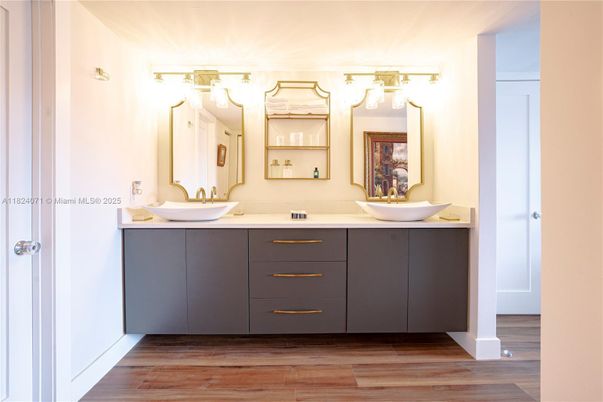 Bathroom, Dual Sink Vanities, Interior, Wood Texture Flooring