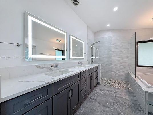 Bathroom, Dual Sink Vanities, Glass Shower, Interior, Recessed Lighting