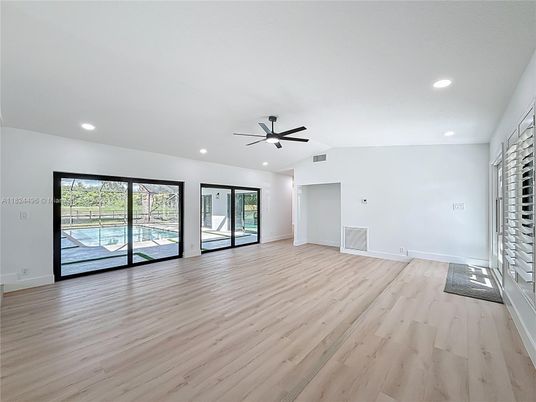 Empty room, Interior, Recessed Lighting, Wood Texture Flooring