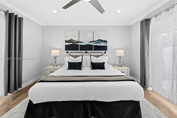 Bedroom, Interior, Recessed Lighting, Wood Texture Flooring
