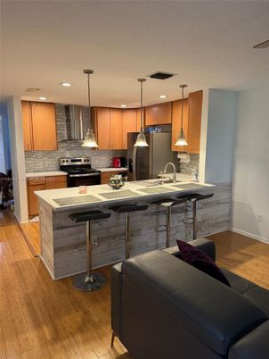 Interior, Kitchen, Pendant Lights, Recessed Lighting, Wood Texture Flooring