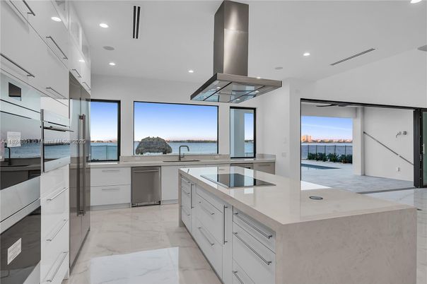 Interior, Kitchen, Marble, Recessed Lighting, Stainless Steel Appliances, Water