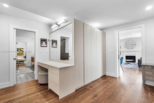 Fireplace, Interior, Recessed Lighting, Wood Texture Flooring