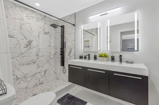 Bathroom, Dual Sink Vanities, Interior, Marble Walls, Recessed Lighting