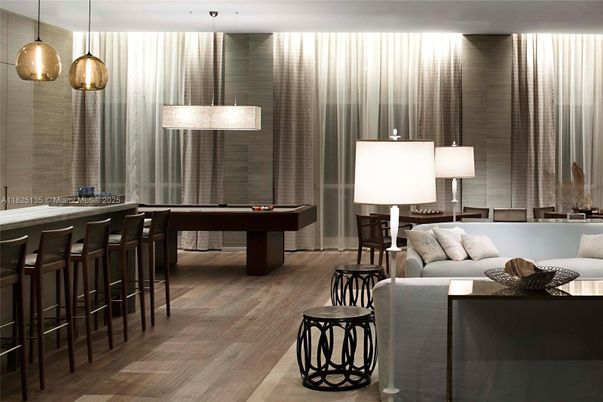 Billiard Table, Game Room, Interior, Living room, Pendant Lights, Wood Texture Flooring