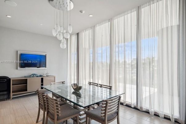 Dining room, Interior, Pendant Lights, Recessed Lighting, Wood Texture Flooring