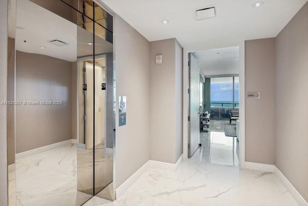 Elevator, Interior, Marble, Recessed Lighting, Water
