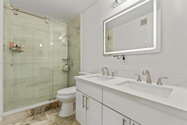 Bathroom, Dual Sink Vanities, Glass Shower, Interior