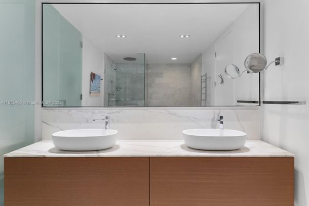 Bathroom, Glass Shower, Interior, Marble Walls, Recessed Lighting