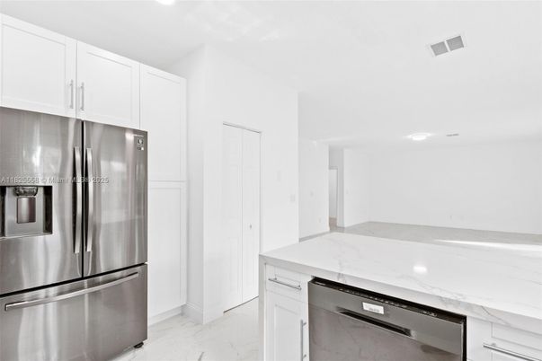 Interior, Kitchen, Marble, Recessed Lighting, Stainless Steel Appliances