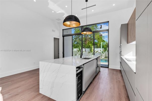 Interior, Kitchen, Pendant Lights, Recessed Lighting, Wood Texture Flooring