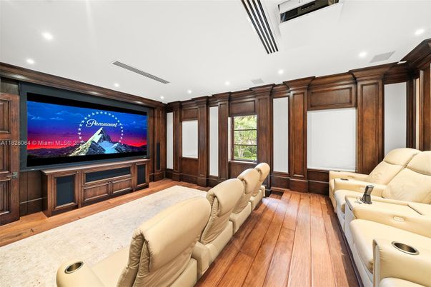 Home Theatre Room, Interior, Projection Screen, Recessed Lighting, Theatre Room, Wood Texture Flooring