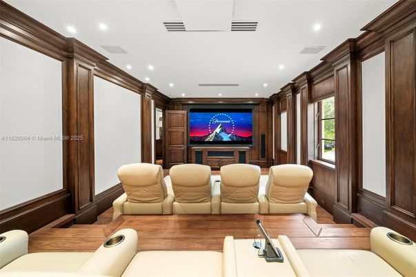 Home Theatre Room, Interior, Projection Screen, Recessed Lighting, Theatre Room, Wood Texture Flooring