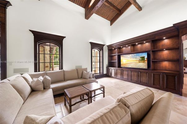 Interior, Living room, Recessed Lighting, Wooden Beams