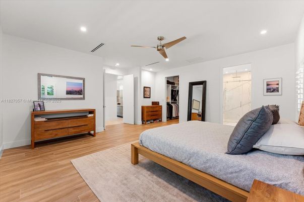 Bedroom, Interior, Recessed Lighting, Wood Texture Flooring