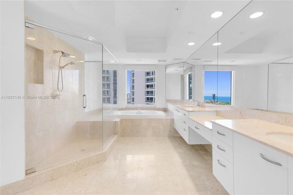 Bathroom, Dual Sink Vanities, Glass Shower, Interior, Recessed Lighting, Water