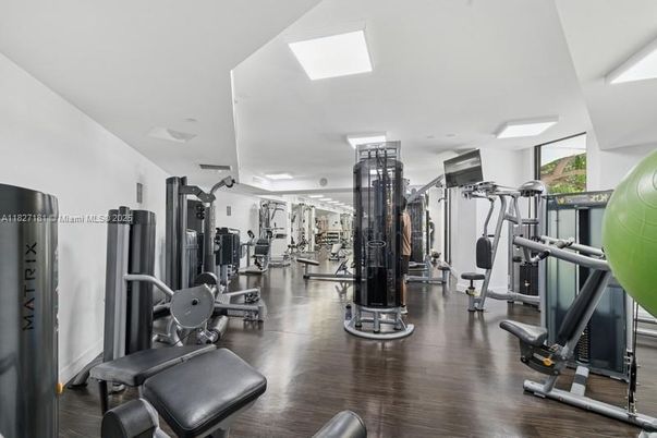 Fitness Equipment, Gym, Interior, Recessed Lighting, Wood Texture Flooring