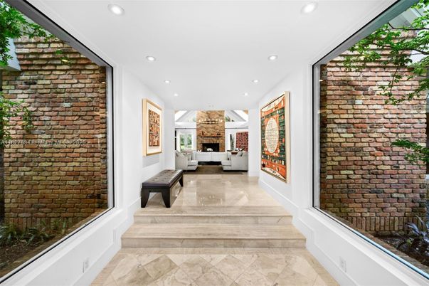 Fireplace, Interior, Recessed Lighting, Stone Walls