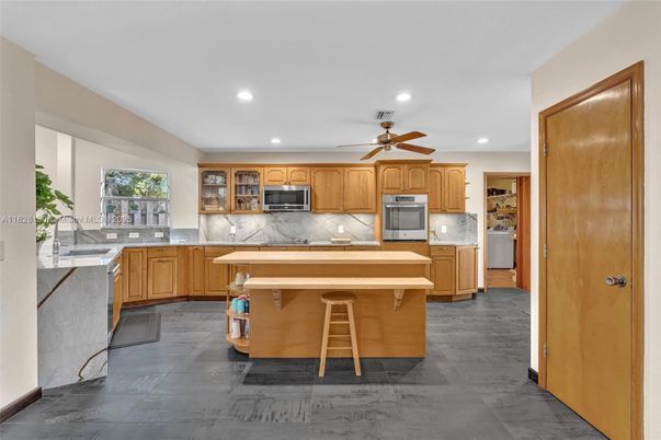 Interior, Kitchen, Marble, Recessed Lighting, Stainless Steel Appliances