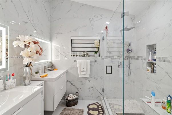 Bathroom, Glass Shower, Interior, Marble Walls