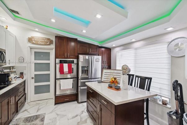 Interior, Kitchen, Marble, Recessed Lighting, Stainless Steel Appliances