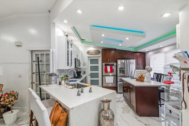 Interior, Kitchen, Marble, Recessed Lighting, Stainless Steel Appliances