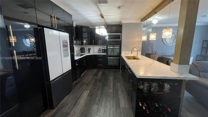 Interior, Kitchen, Pendant Lights, Stainless Steel Appliances, Wood Texture Flooring