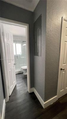 Bathroom, Glass Shower, Interior, Wood Texture Flooring