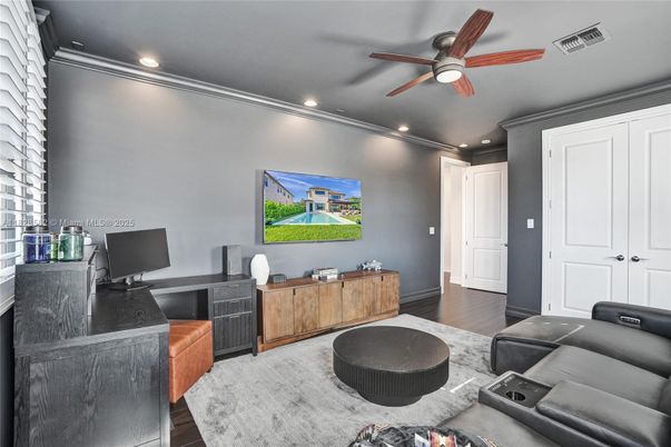 Home Theatre Room, Home Office, Interior, Recessed Lighting, Wood Texture Flooring
