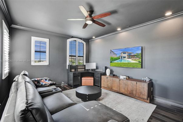 Home Theatre Room, Home Office, Interior, Recessed Lighting, Wood Texture Flooring