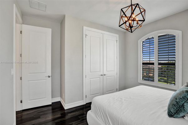Bedroom, Chandelier, Interior, Wood Texture Flooring