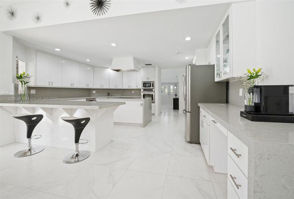 Interior, Kitchen, Marble, Recessed Lighting, Stainless Steel Appliances