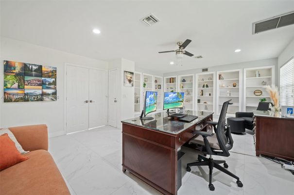 Home Office, Interior, Marble, Recessed Lighting