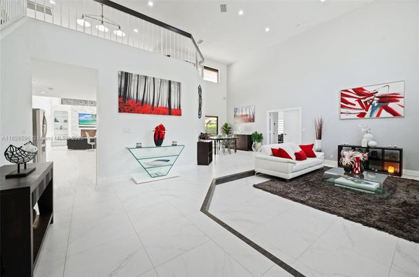 Fireplace, Interior, Living room, Marble, Pendant Lights, Recessed Lighting