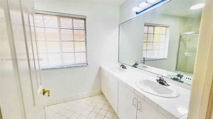 Bathroom, Dual Sink Vanities, Glass Shower, Interior, Recessed Lighting, Tile Countertops
