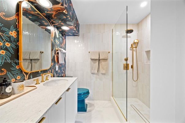 Bathroom, Glass Shower, Interior, Recessed Lighting