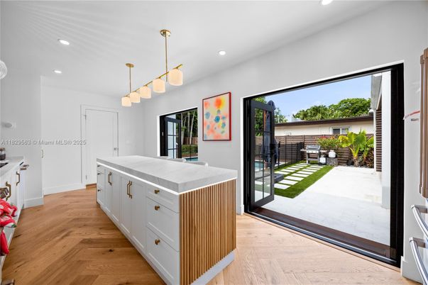 Interior, Kitchen, Pendant Lights, Recessed Lighting, Wood Texture Flooring