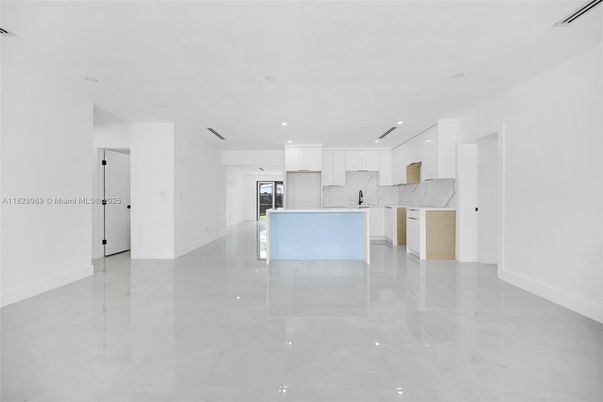 Interior, Kitchen, Marble Walls, Pendant Lights, Recessed Lighting