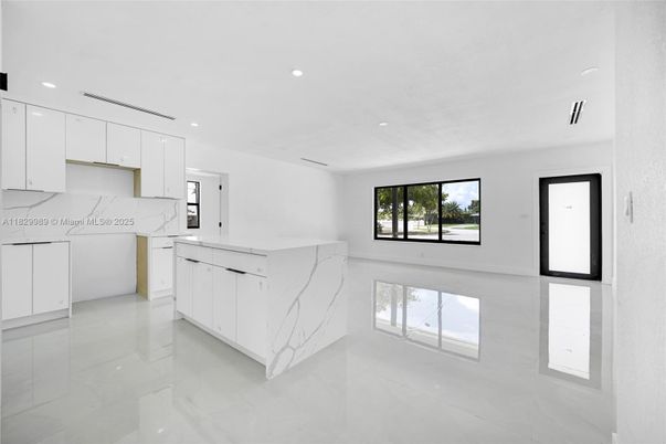 Empty room, Interior, Kitchen, Marble Walls, Recessed Lighting
