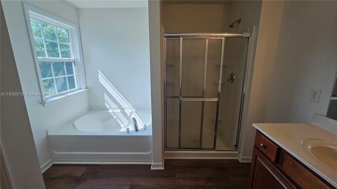 Bathroom, Glass Shower, Interior, Wood Texture Flooring