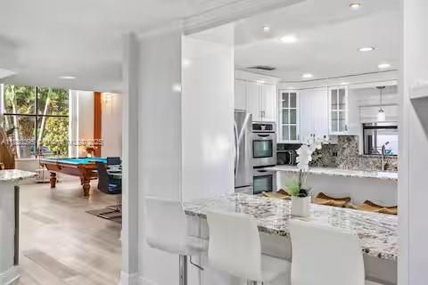 Billiard Table, Game Room, Interior, Kitchen, Pendant Lights, Recessed Lighting, Stainless Steel Appliances