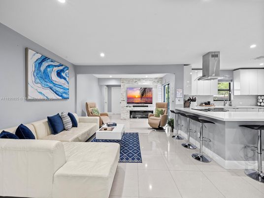 Fireplace, Interior, Kitchen, Living room, Recessed Lighting